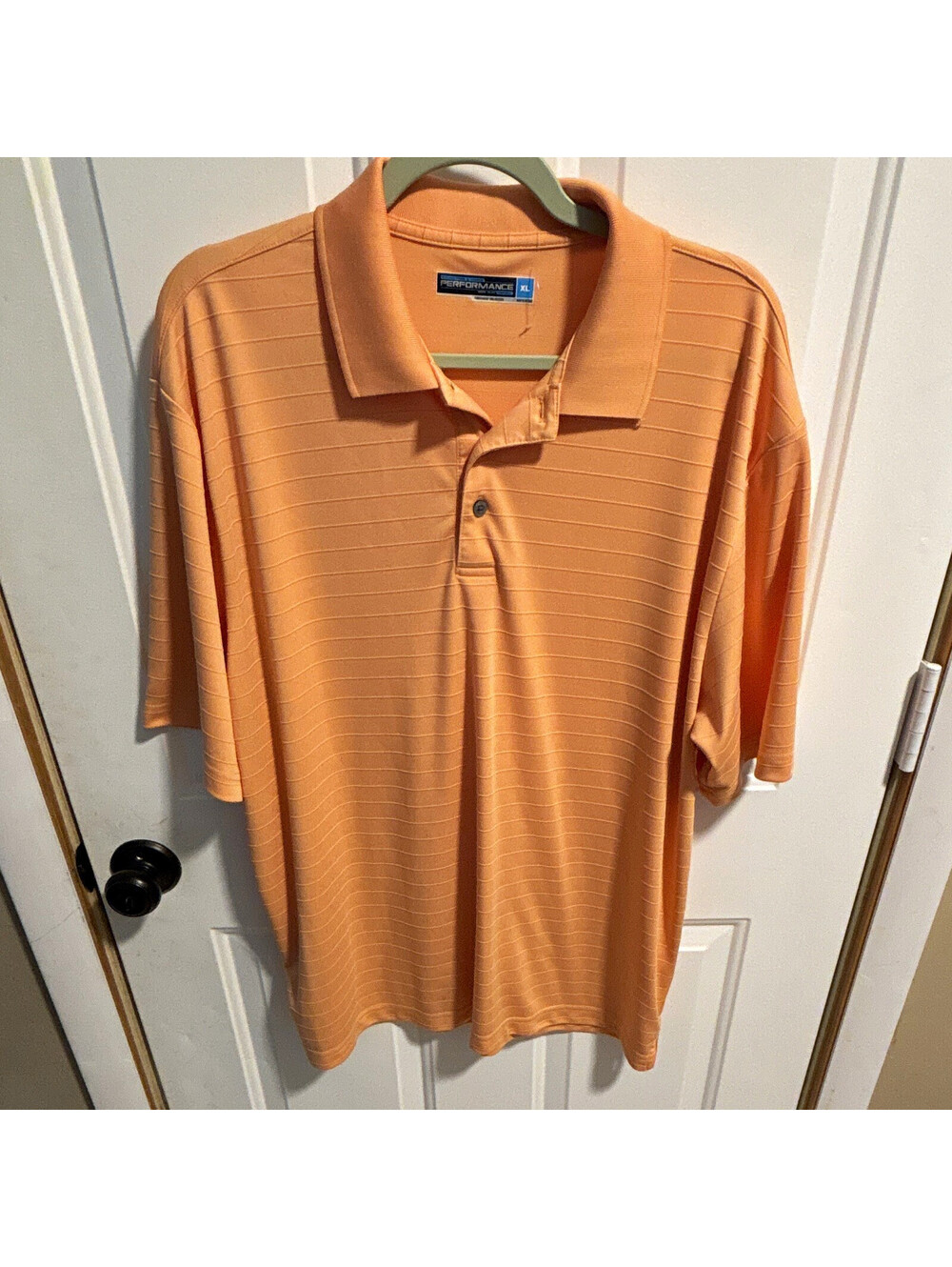 Roundtree & Yorke Performance Men’s XL Orange Striped Collared Polo Shirt Poly